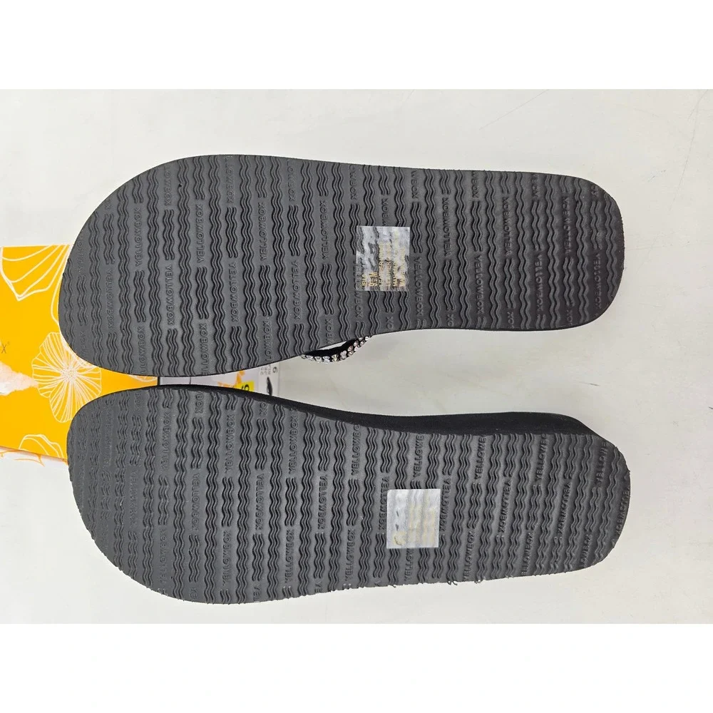 Yellow Box Jello Sandals Womens 9.5 Black Pewter Rhinestone Wedge - Excellent